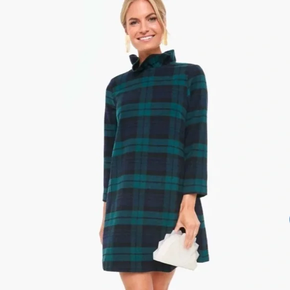 Tuckernuck NEW Blackwatch Daphne Plaid Wool Blend Long Sleeve Mini Dress Medium - Picture 1 of 7